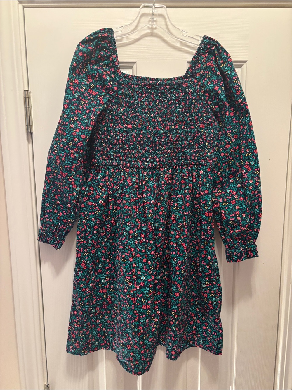 NWOT Crewcuts Navy Floral Smocked Long-Sleeve Dress with Pink Accents